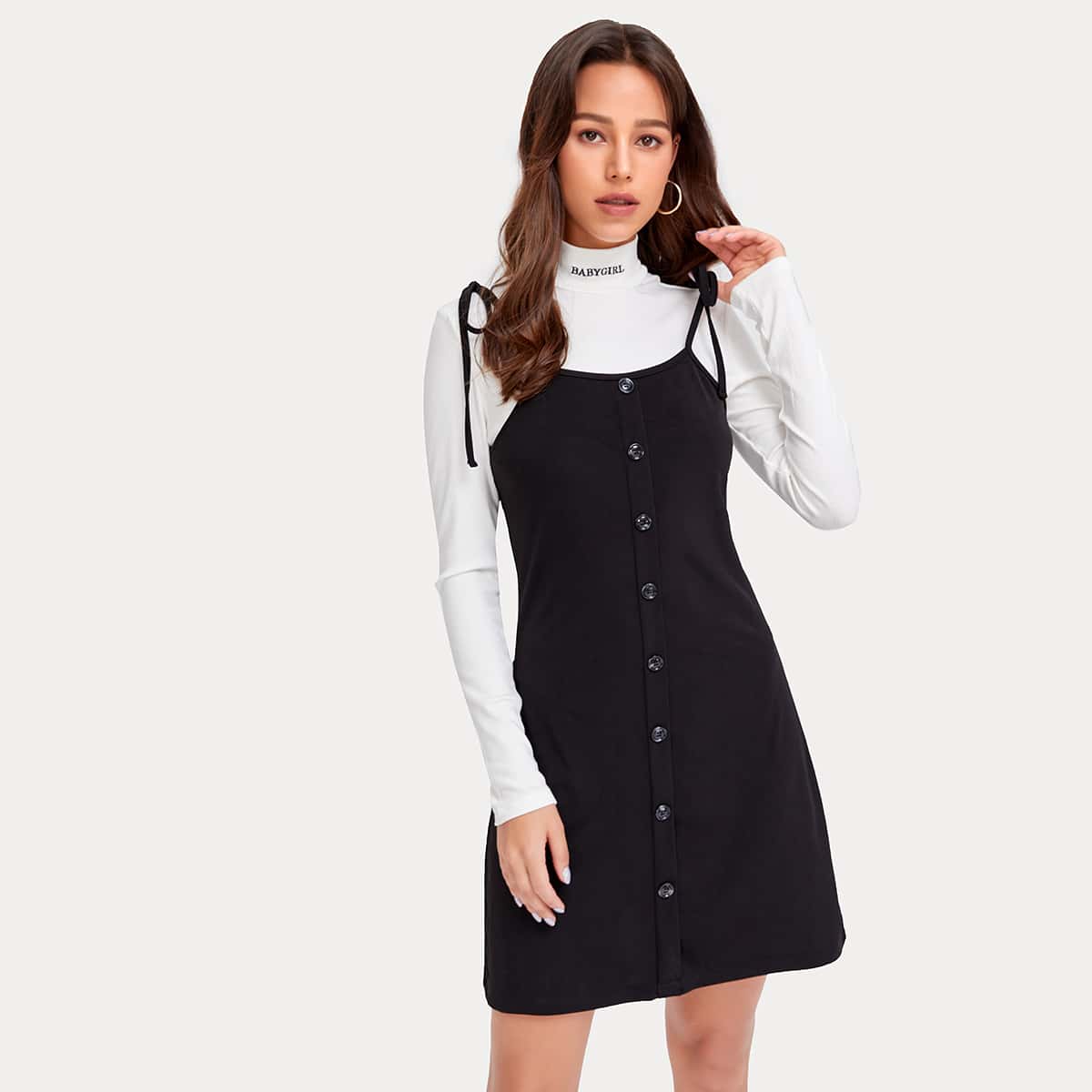 

Button Front Cami Dress, Black
