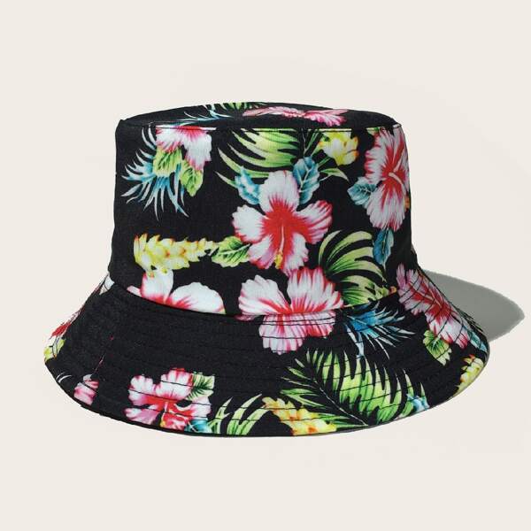 

Men Flower Pattern Bucket Hat, Black