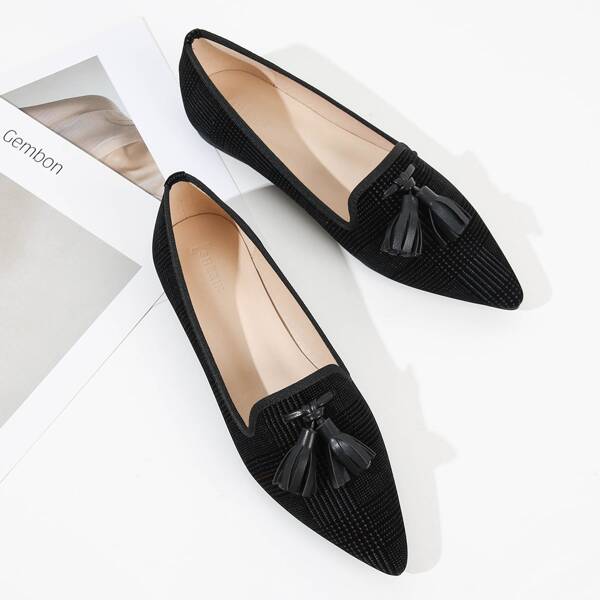 

Tassel Decor Slip On Flats, Black