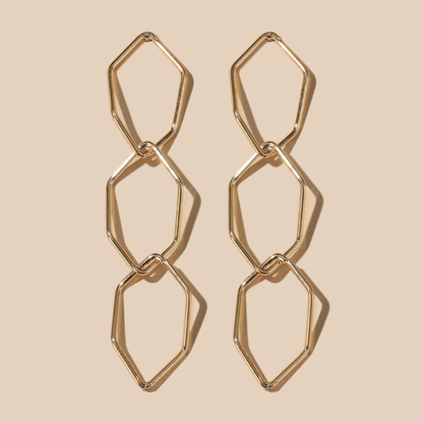 

Geometric Chain Design Drop Earrings, Gold