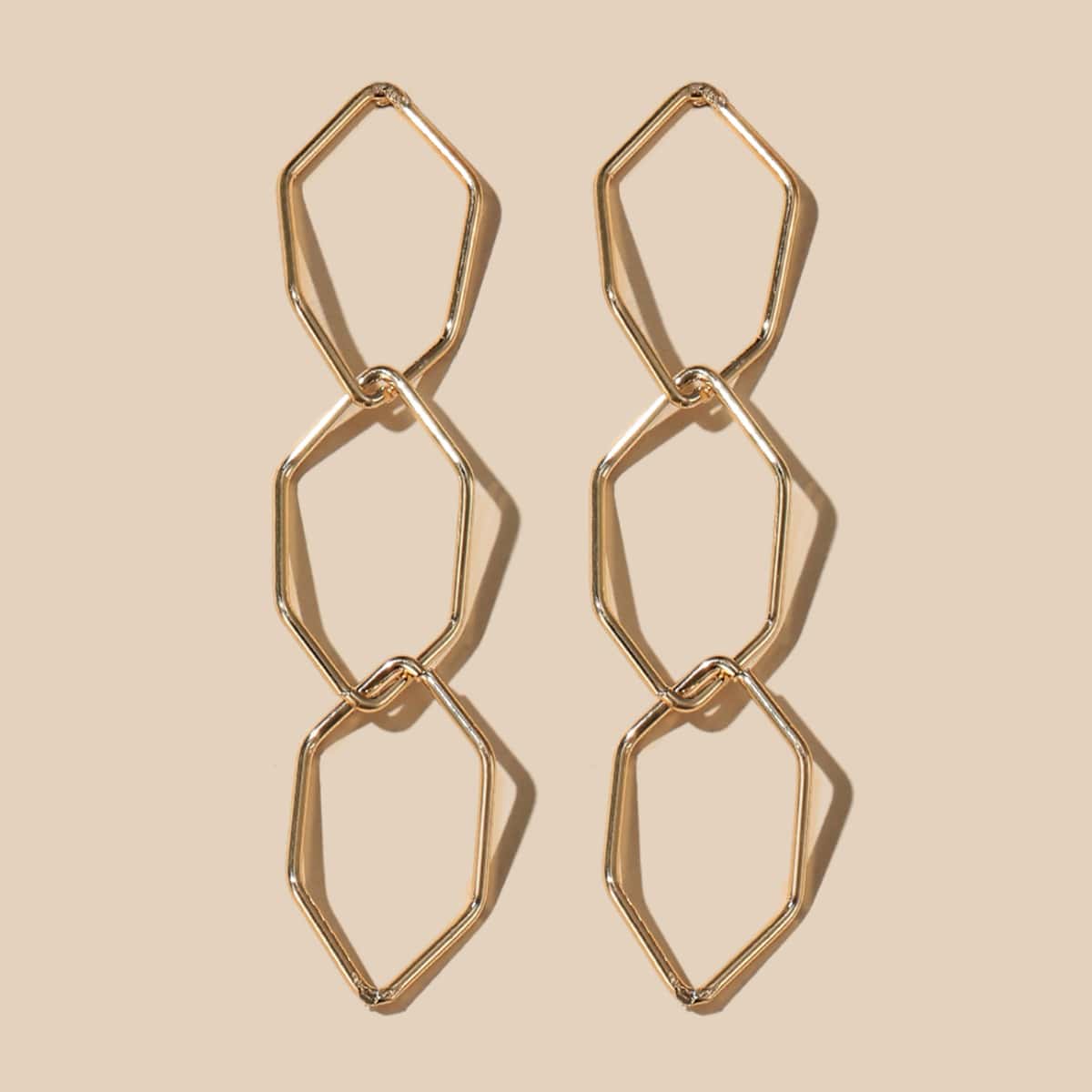 

Geometric Chain Design Drop Earrings, Gold