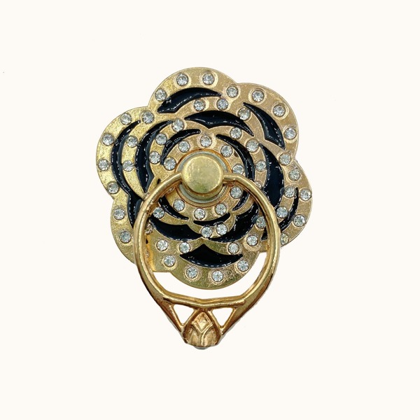 

Rhinestone Decor Flower Shaped Phone Ring, Black