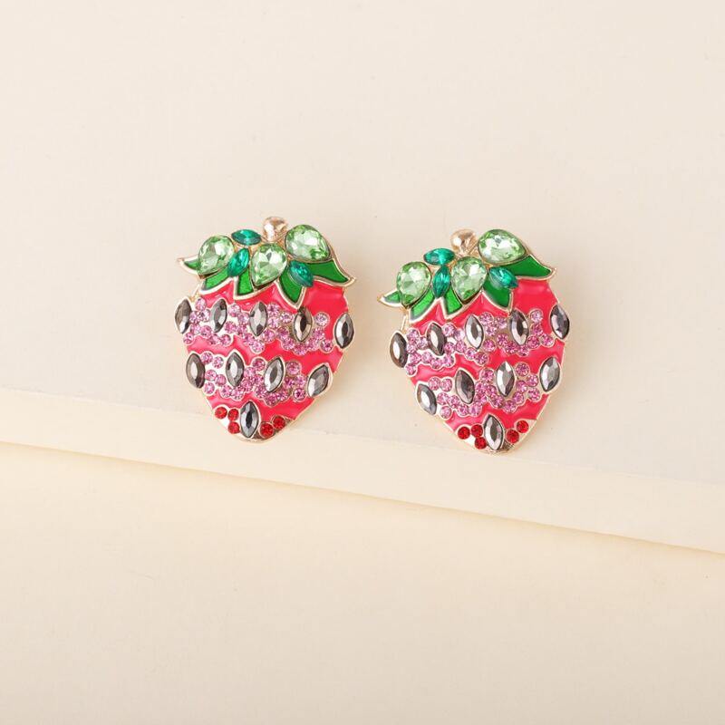

Rhinestone Strawberry Design Earrings, Multicolor