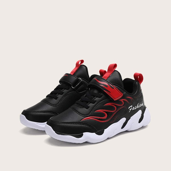 

Boys Fire Pattern Velcro Strap Sneakers, Black
