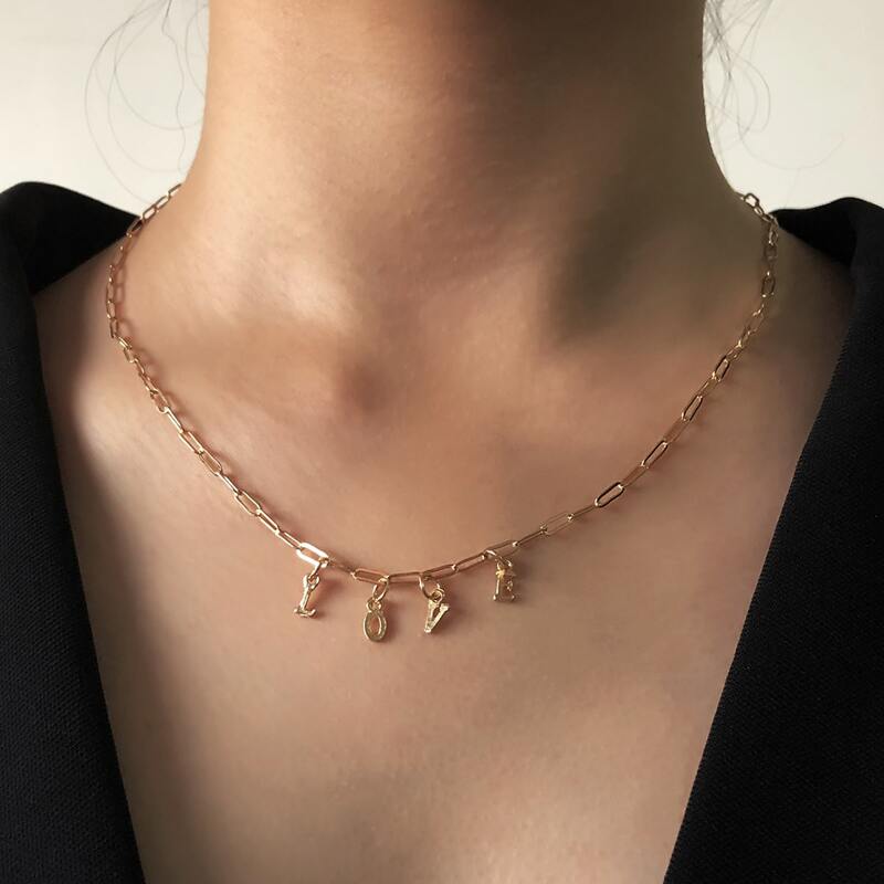 Letter Charm Necklace, Gold