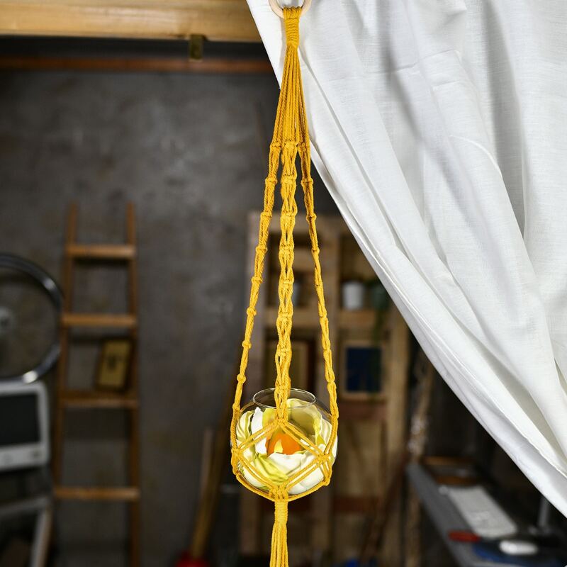 

1pc Woven Macrame Plant Hanger, Yellow