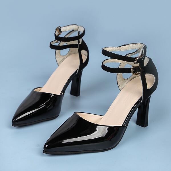 

Minimalist Ankle Strap Stiletto Pumps, Black