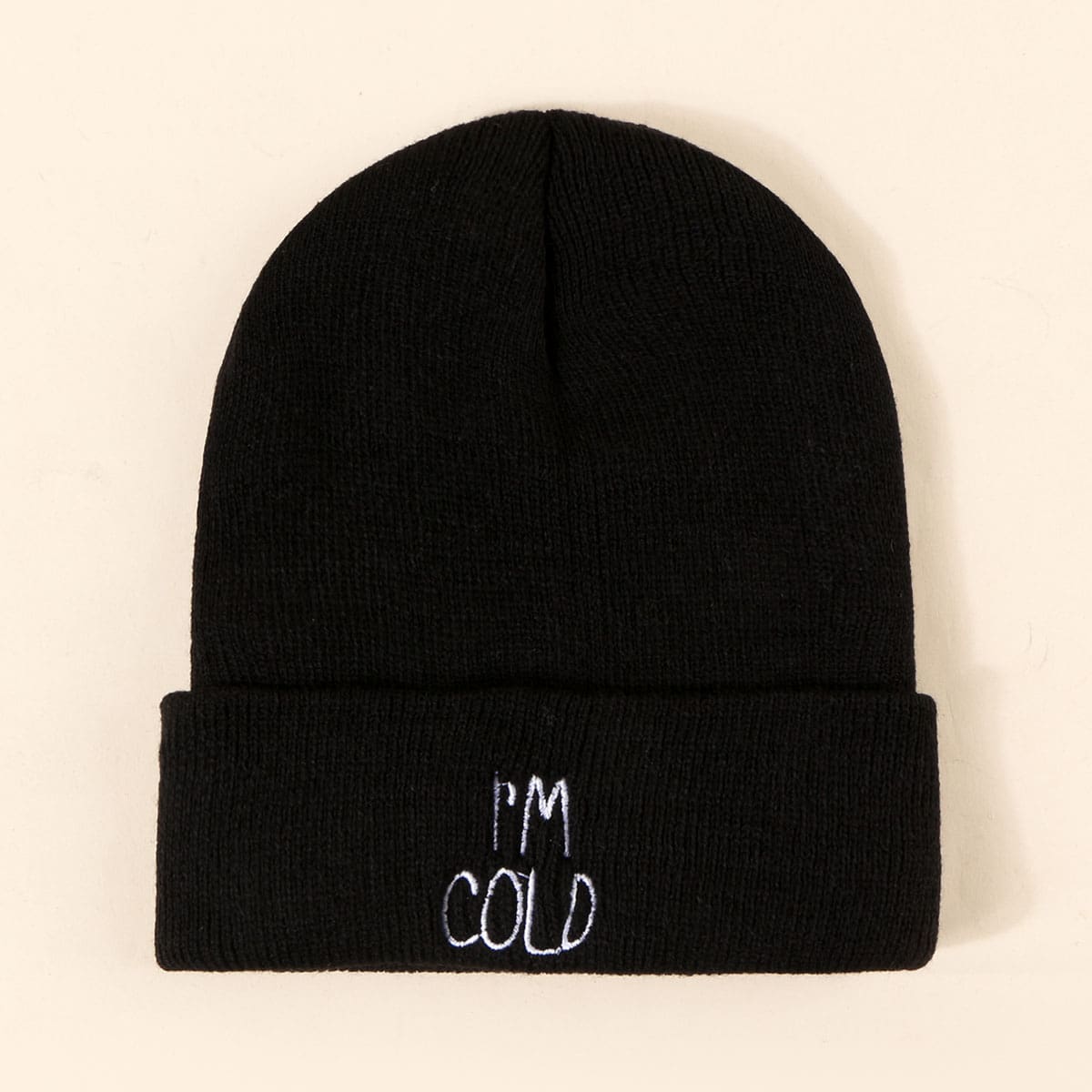 

Letter Embroidery Beanie, Black