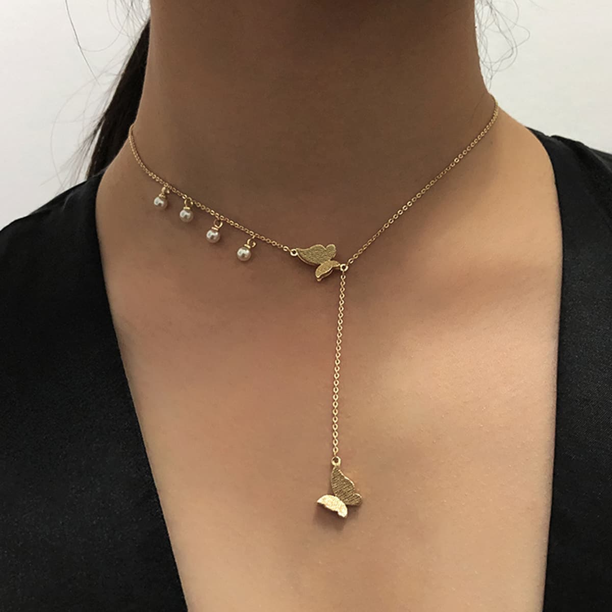 

Butterfly Charm Y-lariat Necklace, Gold