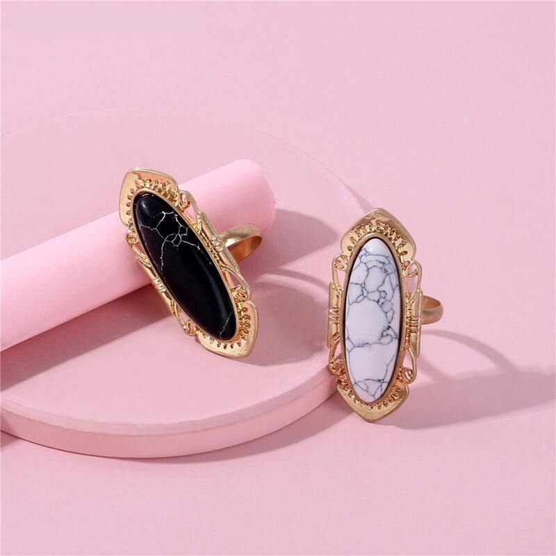 

2pcs Marble Pattern Stone Decor Ring, Multicolor
