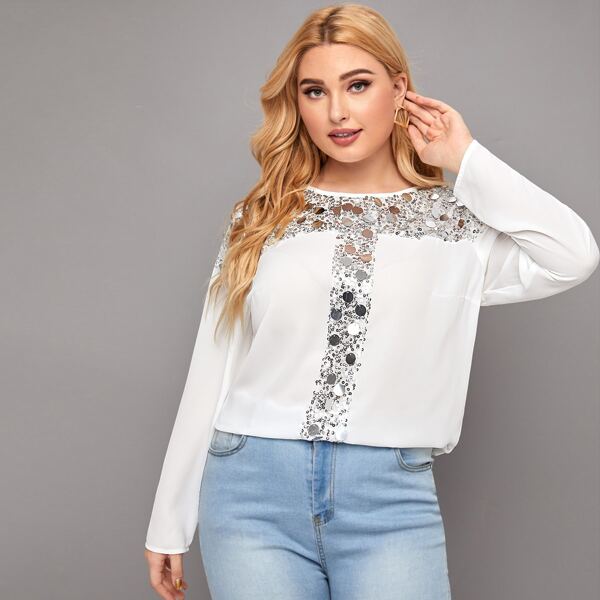 

Plus Sequin Panel Top, White