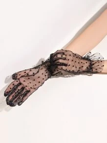 Elegant Polka Dot Mesh Gloves Bow - Black - View 4