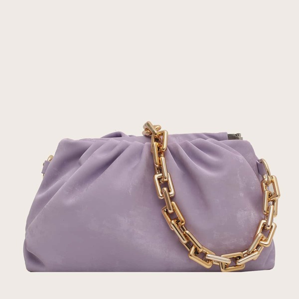 

Chain Handle Ruched Bag, Purple
