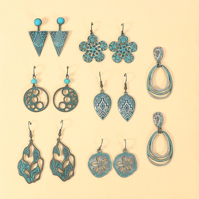 

7pairs Bohemian Flower & Leaf Decor Earrings, Ancient bronze