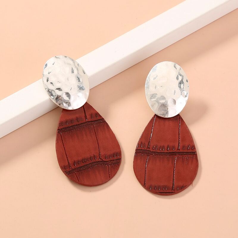 

Water Drop PU Leather Earrings, Brown