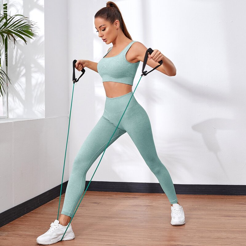 

Backless Sports Bra With Leggings, Mint green