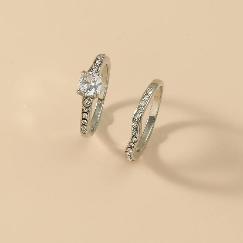 

2pcs Rhinestone Decor Ring, Silver