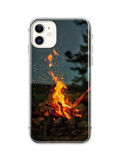 1pc Thickened Tpu Phone Case With Bonfire Pattern compatible with iphone