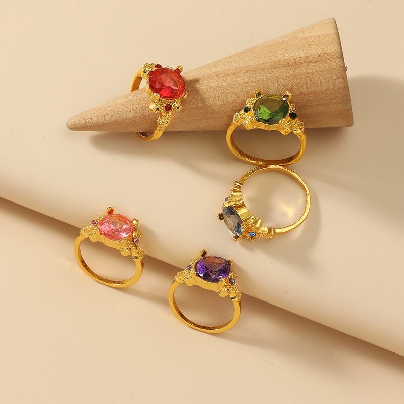

5pcs Rhinestone Decor Ring, Gold