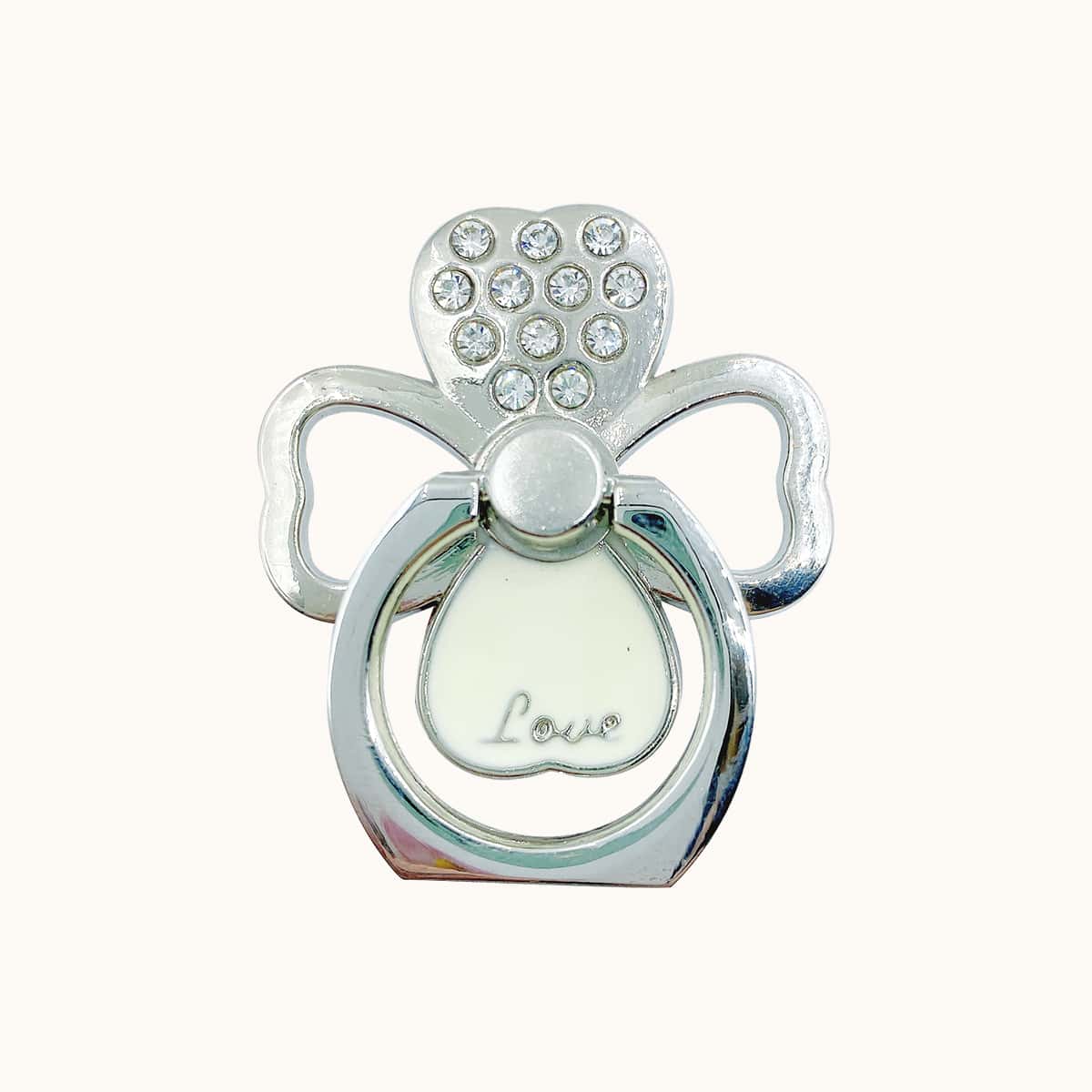 

Rhinestone Decor Four Leaf Clover Shaped Phone Ring, Silver