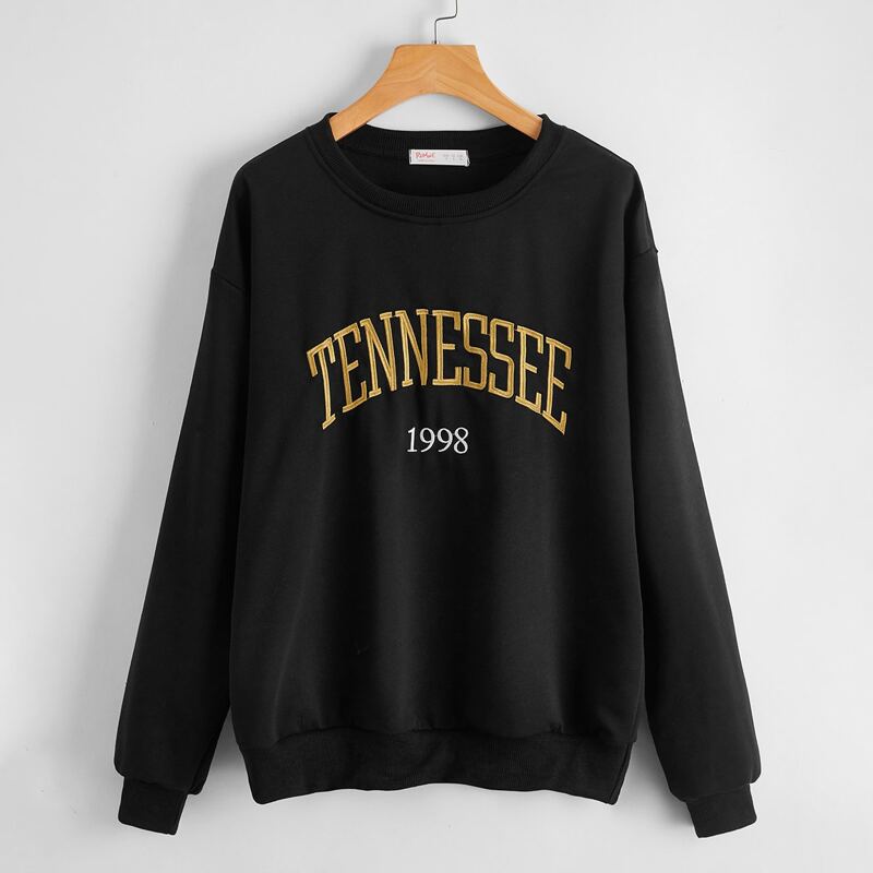 

Letter Embroidery Sweatshirt, Black