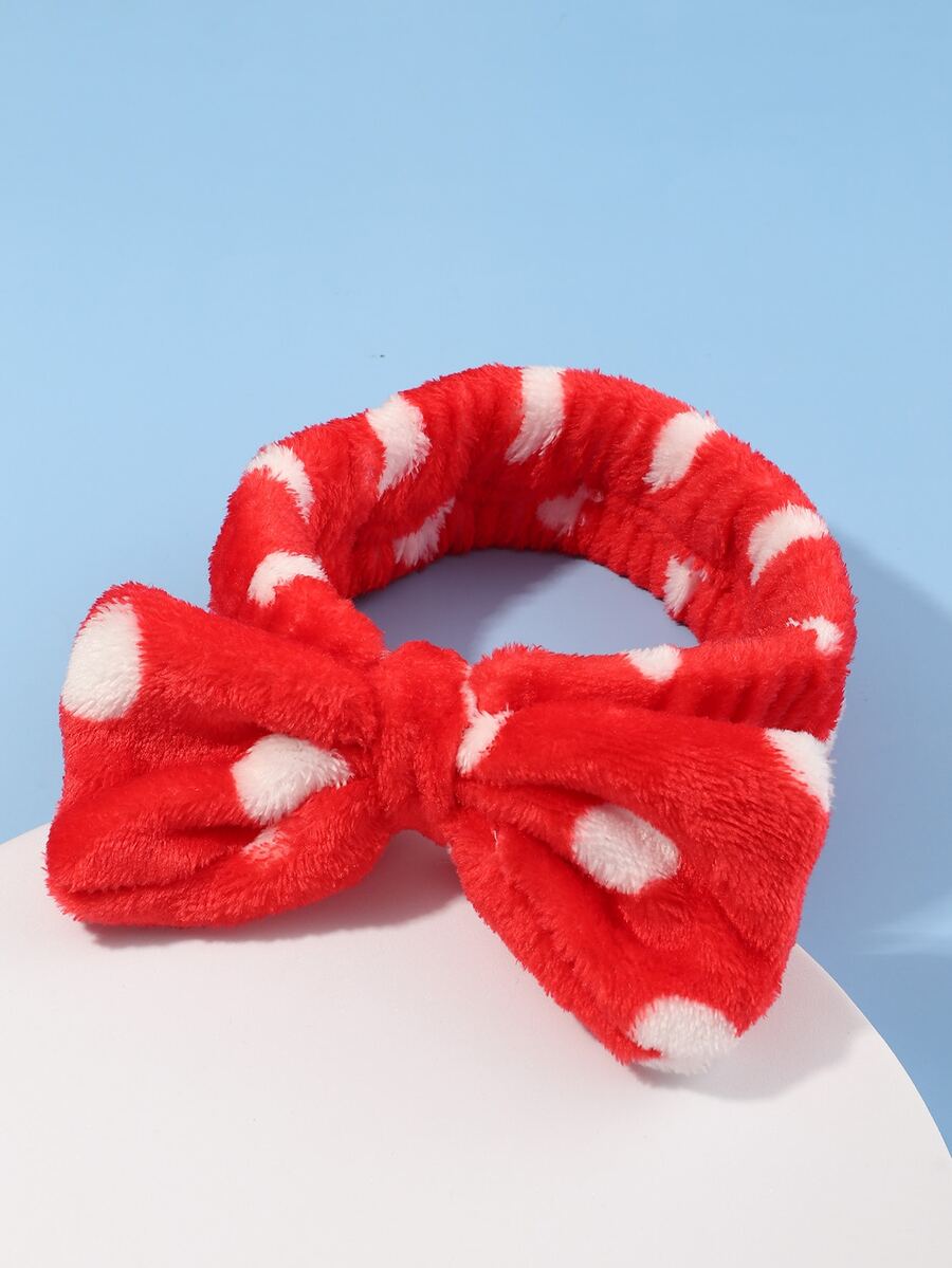 1pc Polka Dot Pattern Bath Headband - Red - View 1