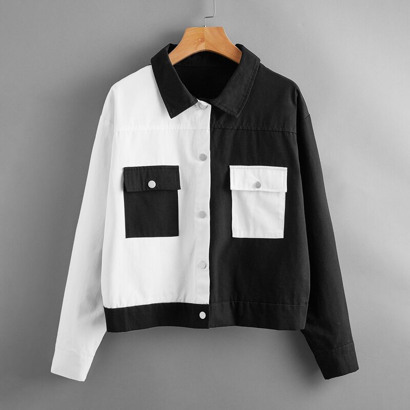 

Colorblock Pocket Jacket, Black and white