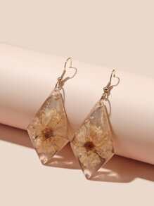 Flower Design Geometric Drop Earrings - Clear - View 1