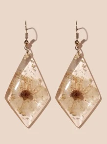 Flower Design Geometric Drop Earrings - Clear - View 2