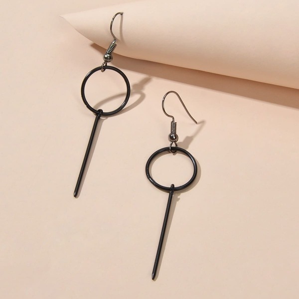 

Round Decor Bar Drop Earrings, Black