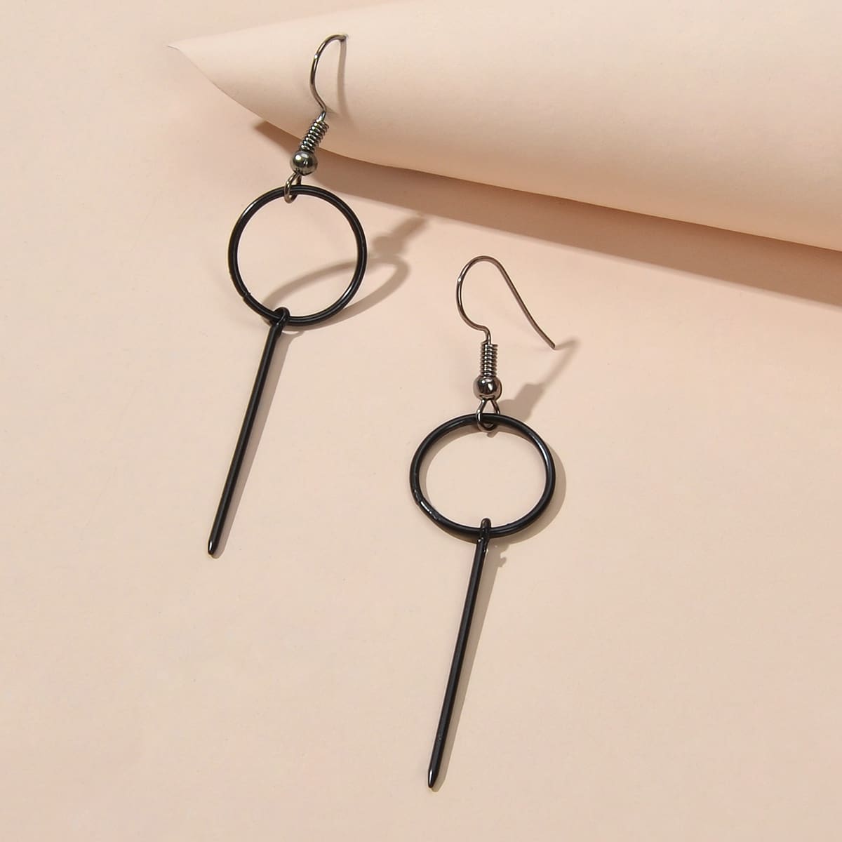 

Round Decor Bar Drop Earrings, Black