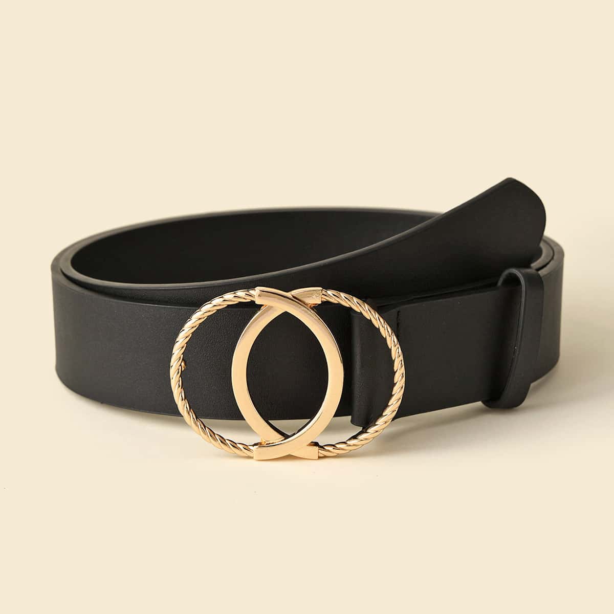 

Round Metal Buckle Belt, Black
