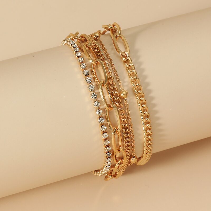 

2pcs Rhinestone Decor Bracelet, Gold