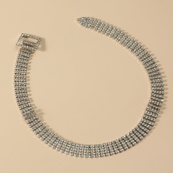 

Rhinestone Decor Necklace, Silver