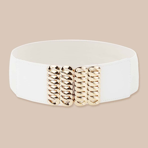 

Metal Buckle Wide Belt, White