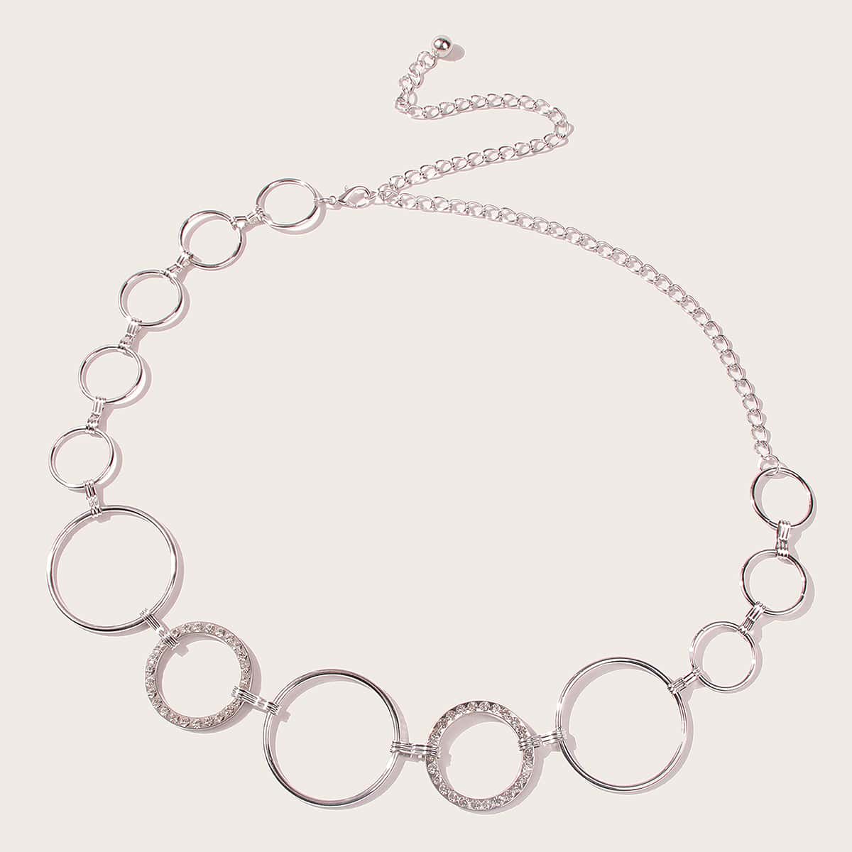 

Metal Ring Waist Chain Belt, Silver
