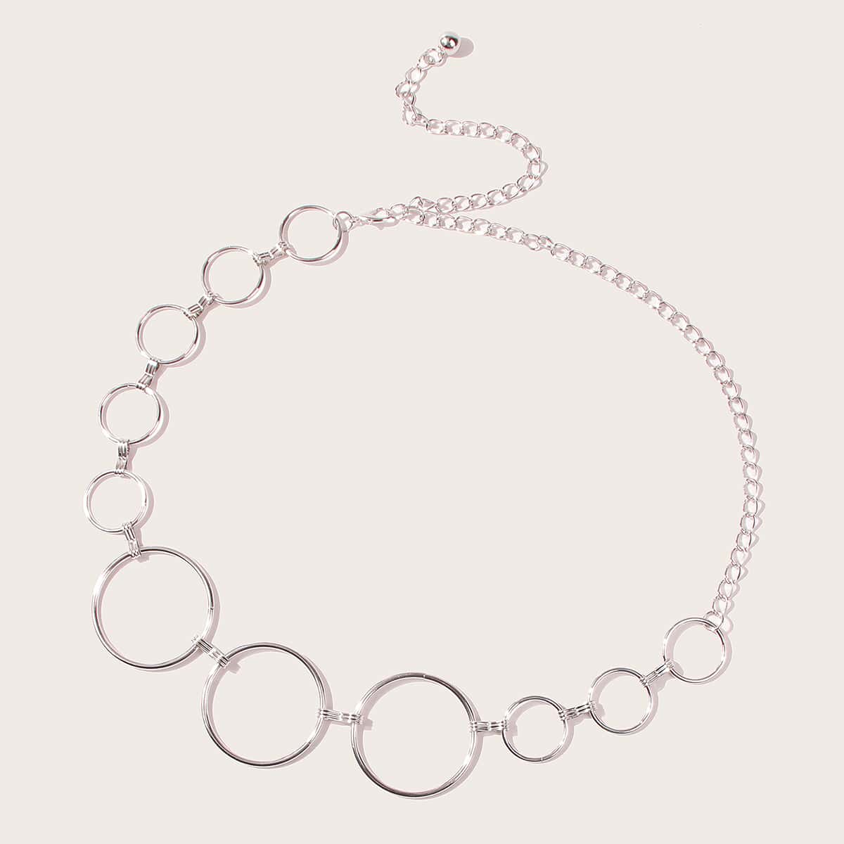 

Metal Ring Waist Chain Belt, Silver