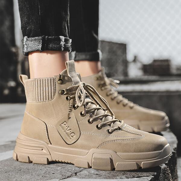

Men Lace-up Front Combat Boots, Khaki