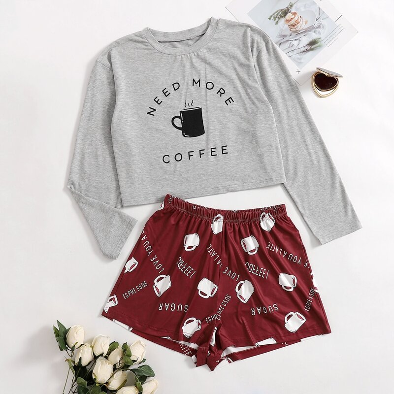 

Letter Graphic Tee & Shorts PJ Set, Multicolor