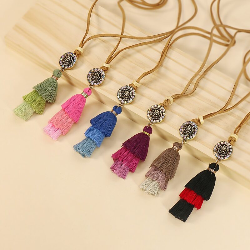 

6pcs Colorful Tassel Decor Necklace, Multicolor