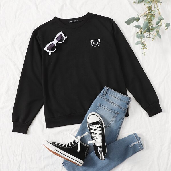 

Cartoon Graphic Sweatshirt Without Bag, Black