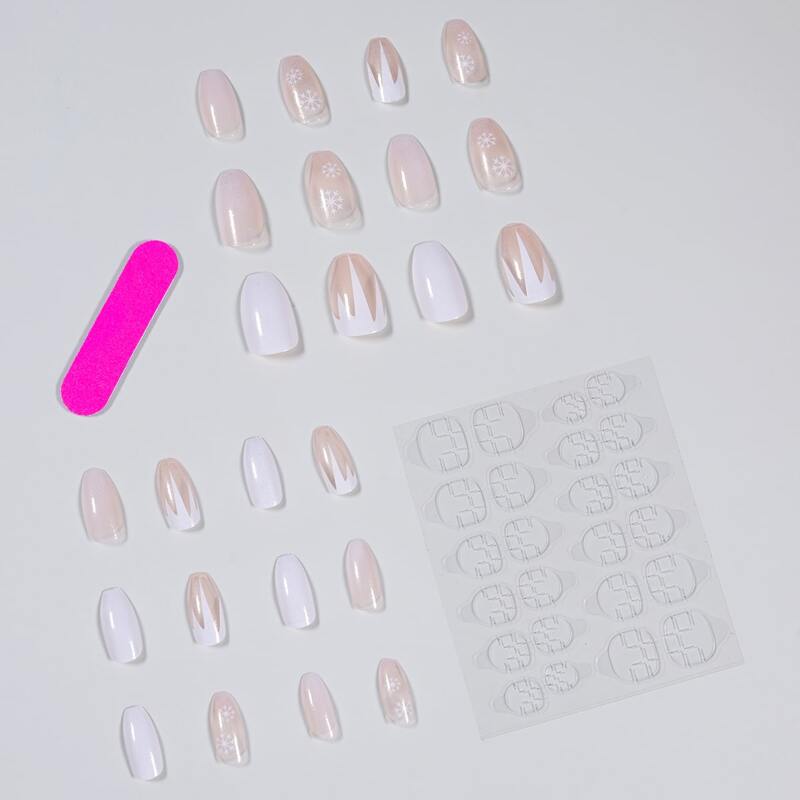

24pcs Fake Nail & 1sheet Tape & 1pc Nail File, Pink
