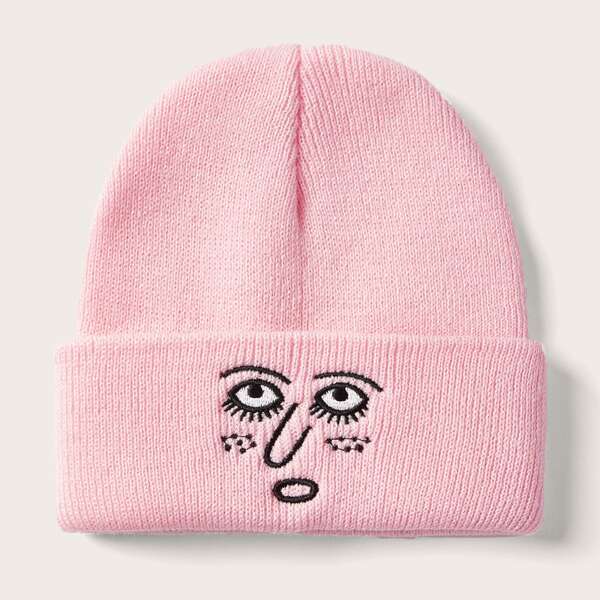 

Figure Embroidery Beanie, Pink