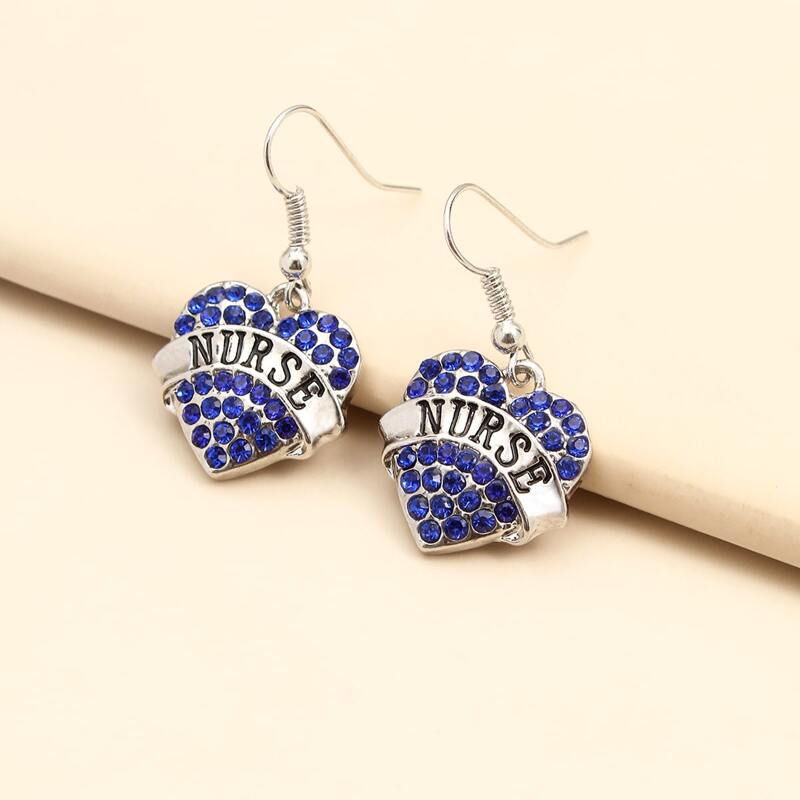 

Rhinestone Heart Drop Earrings, Blue
