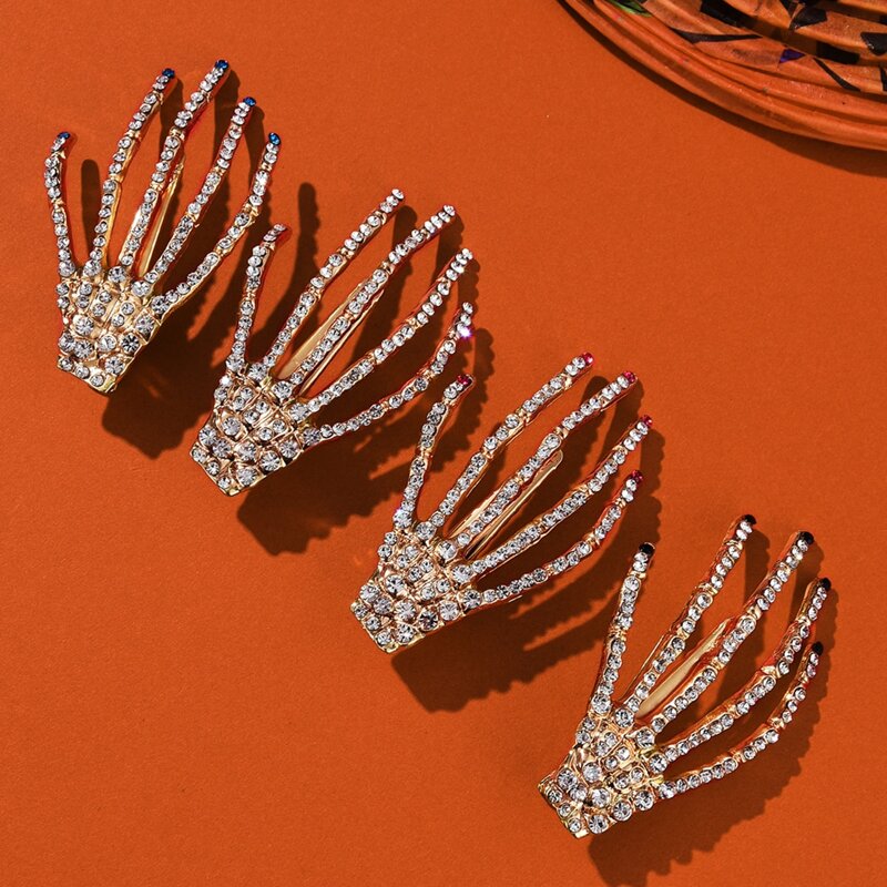 

2pcs Random Rhinestone Hand Hair Clip, Gold