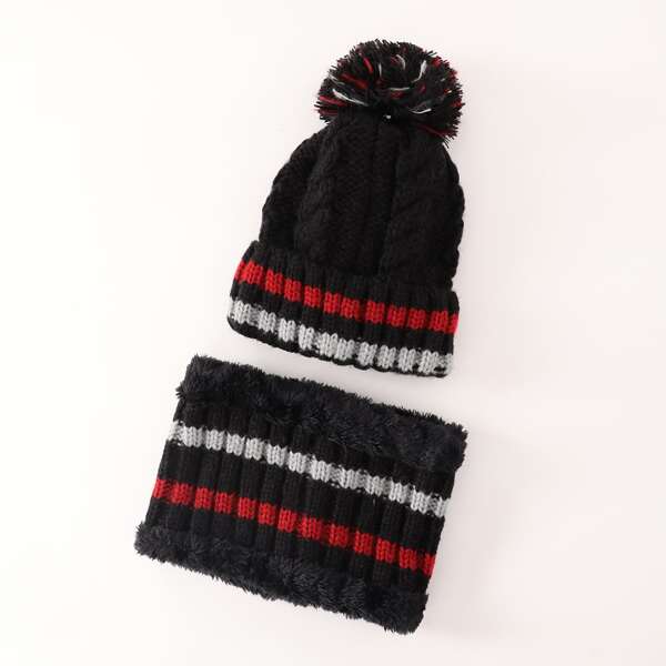 

2pcs Toddler Kids Pom Pom Decor Beanie & Infinity Scarf, Multicolor