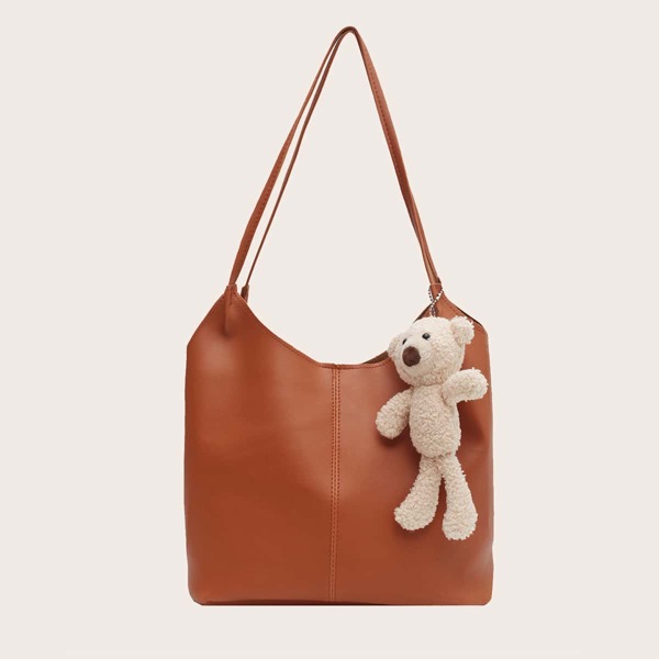 

Plush Bear Charm Tote Bag, Brown