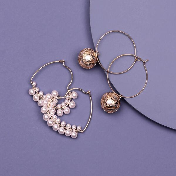 

2pairs Faux Pearl Decor Earrings, Gold