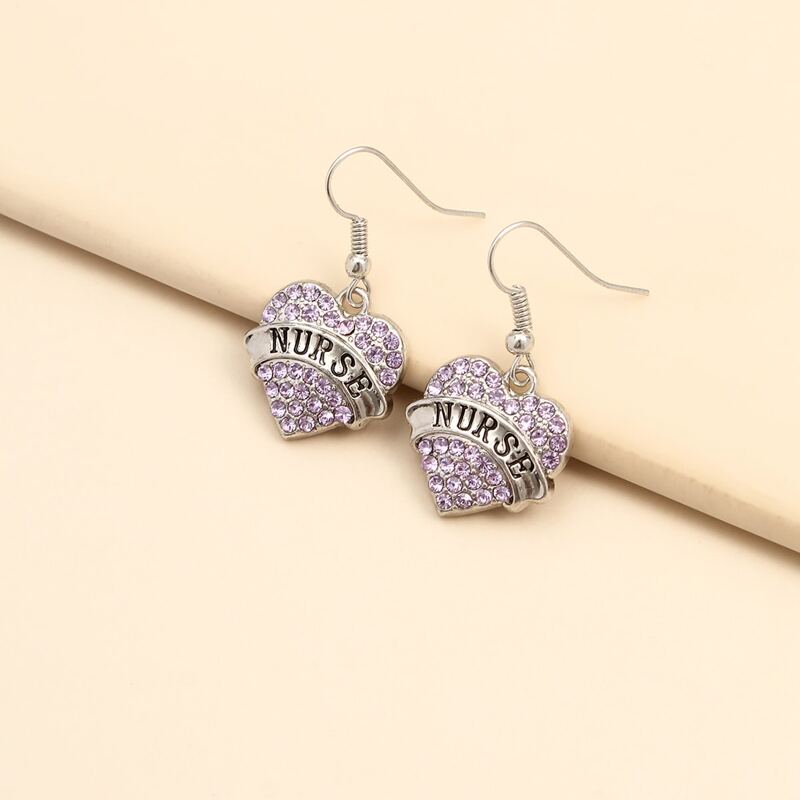 

Rhinestone Heart Drop Earrings, Purple