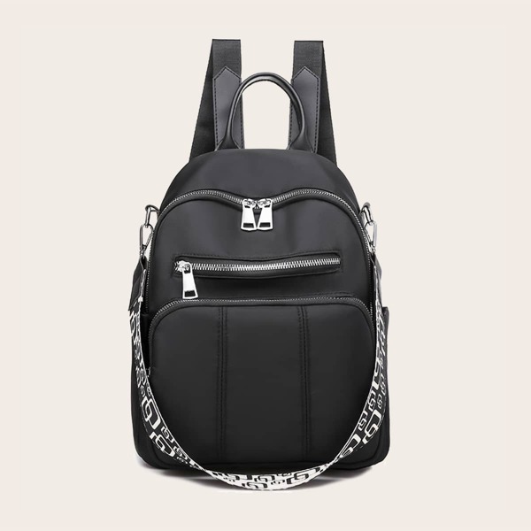 

Zip Front Backpack With Detachable Strap, Black